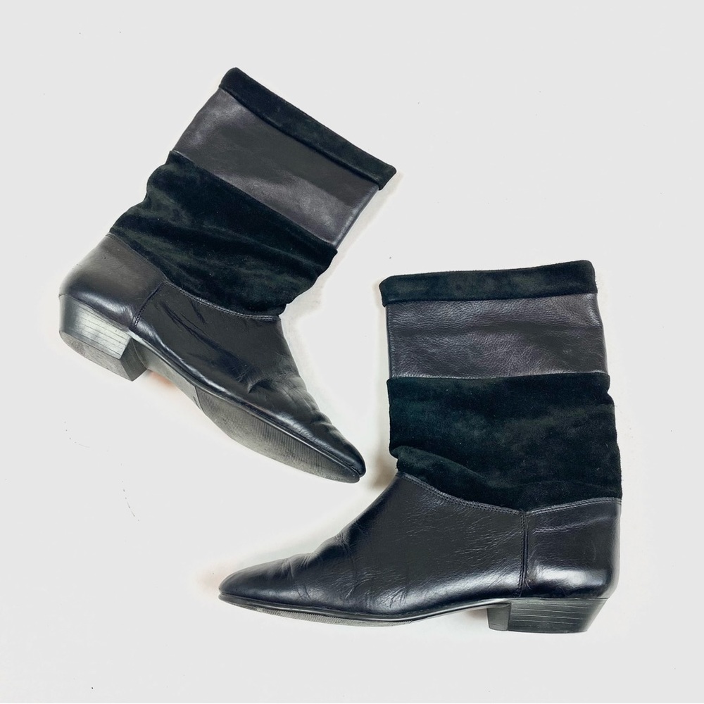 Vintage Tarantino’s Black Leather & Suede Round Toe Boots